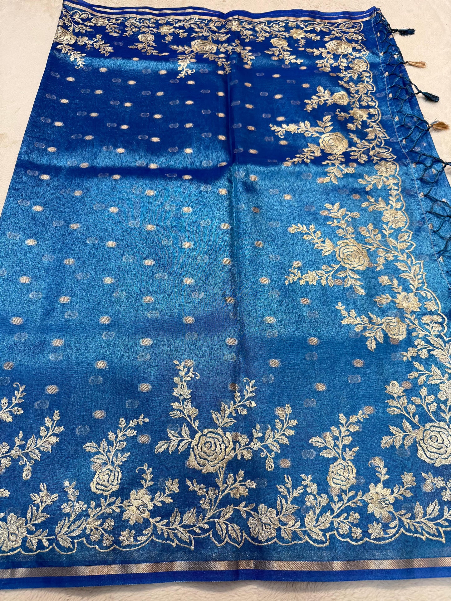 Blue Tissue Designer Embroidery Premium Banarasi Saree