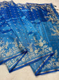 Blue Tissue Designer Embroidery Premium Banarasi Saree