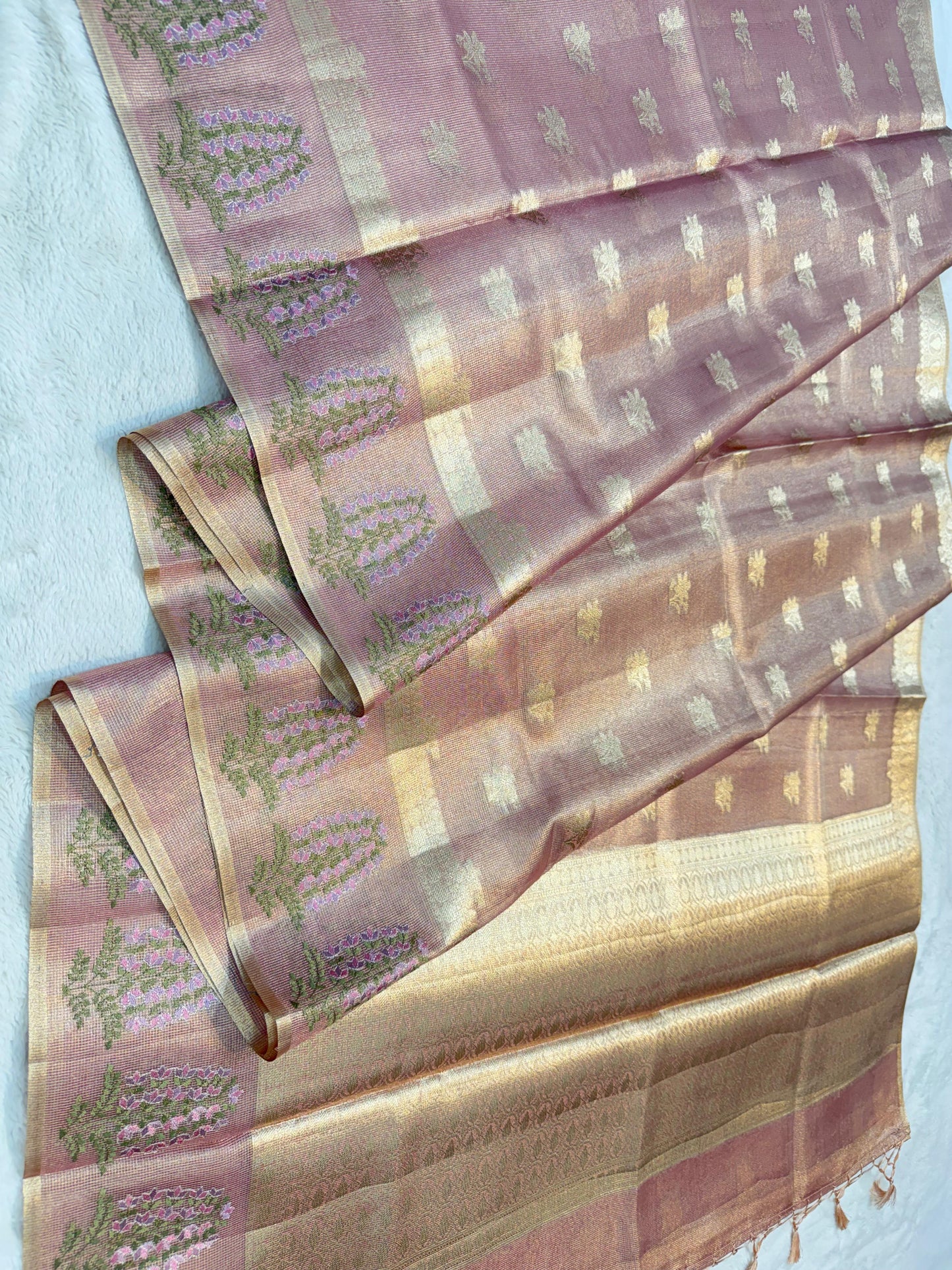 Pink Tissue Designer Embroidery Premium Banarasi Saree