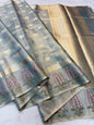 Gray Tissue Designer Embroidery Premium Banarasi Saree