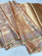 Peach Tissue Designer Embroidery Premium Banarasi Saree
