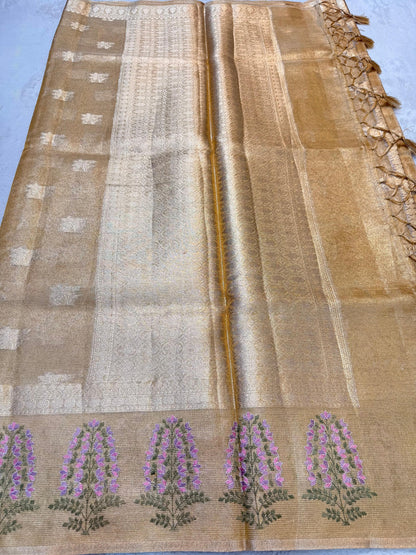 Gold Tissue Designer Embroidery Premium Banarasi Saree