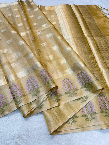Gold Tissue Designer Embroidery Premium Banarasi Saree