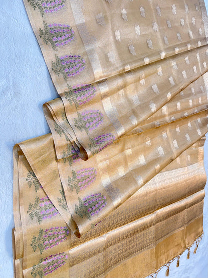 Gold Tissue Designer Embroidery Premium Banarasi Saree