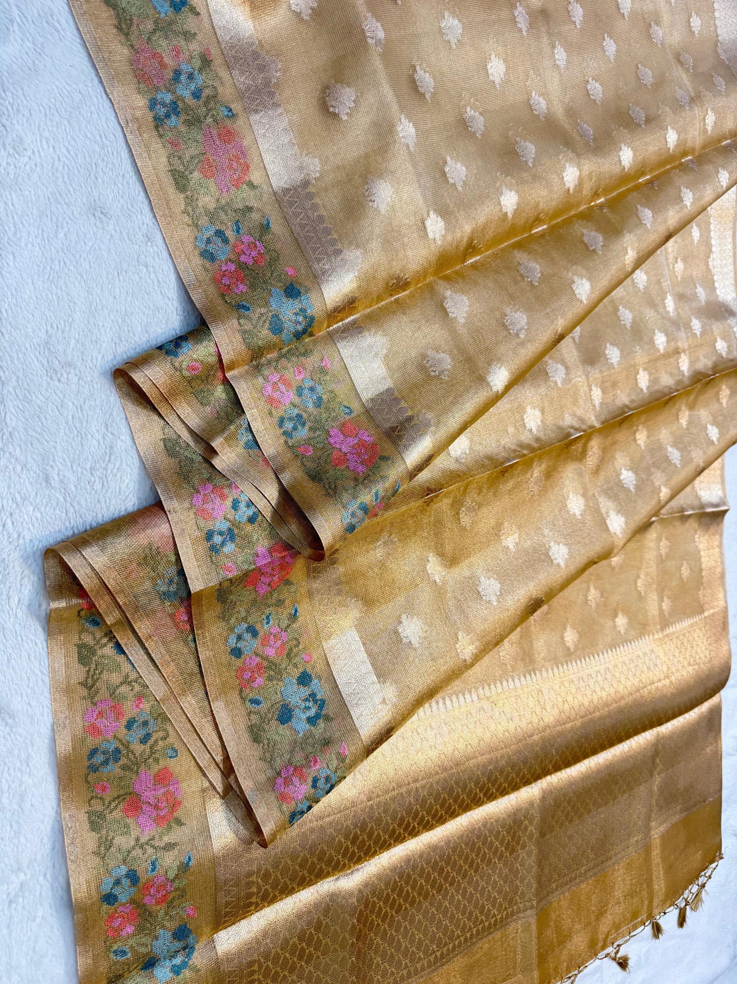 Gold Tissue Kota Designer Embroidery Premium Banarasi Saree