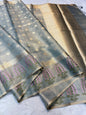 Gray Tissue Kota Designer Embroidery Premium Banarasi Saree