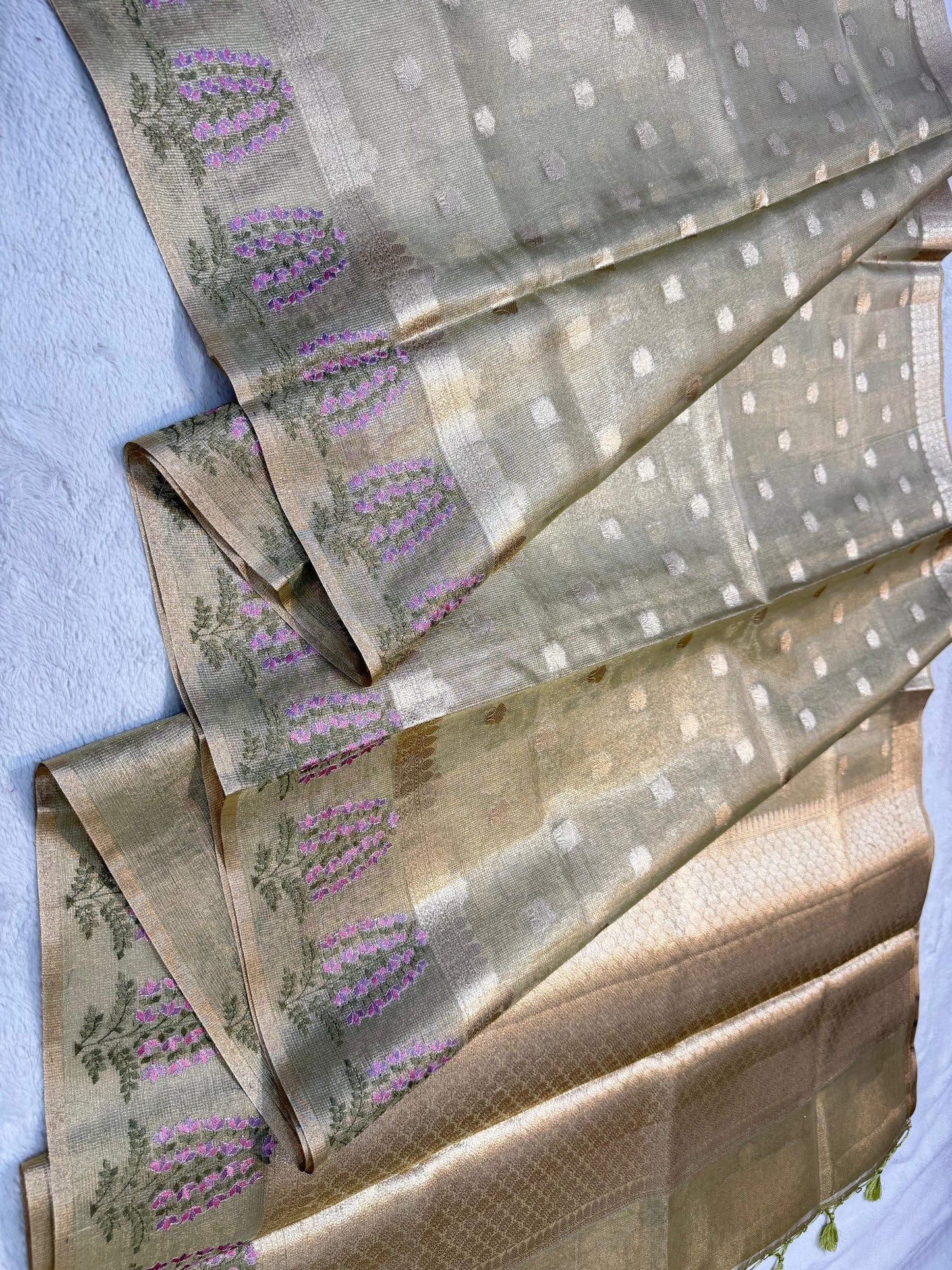 Pista Green Tissue Kota Designer Embroidery Premium Banarasi Saree