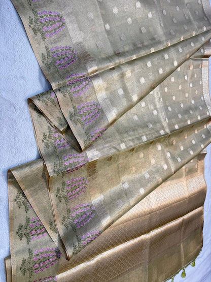 Pista Green Tissue Kota Designer Embroidery Premium Banarasi Saree