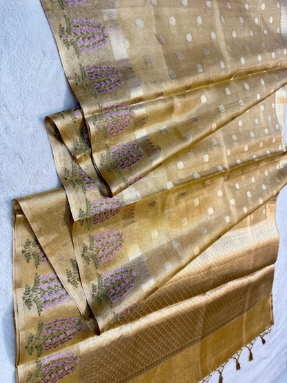 Gold Tissue Kota Designer Embroidery Premium Banarasi Saree