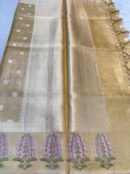 Gold Tissue Kota Designer Embroidery Premium Banarasi Saree