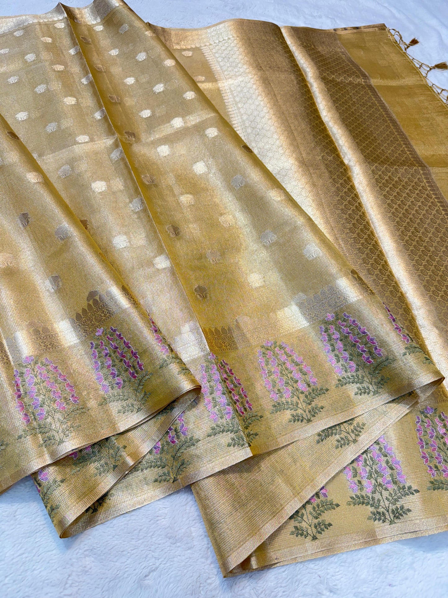 Gold Tissue Kota Designer Embroidery Premium Banarasi Saree
