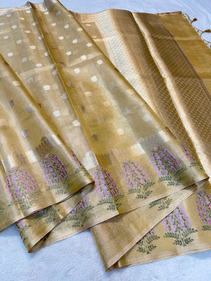 Gold Tissue Kota Designer Embroidery Premium Banarasi Saree