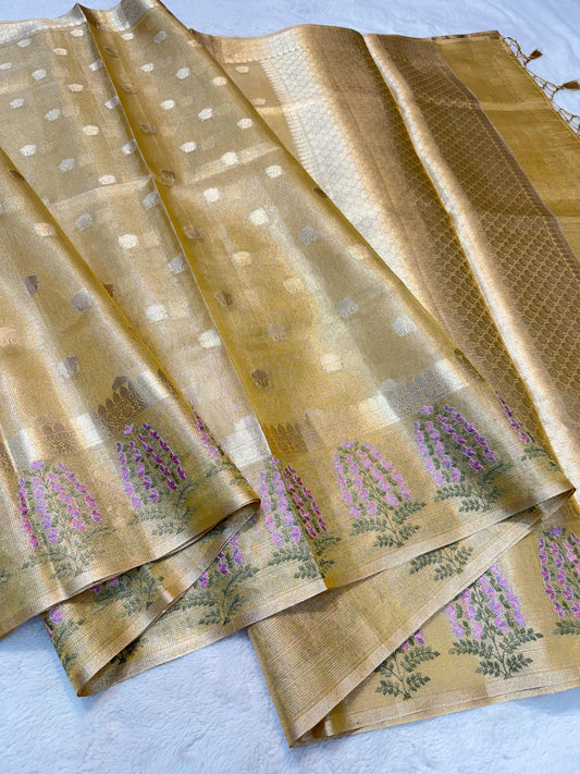 Gold Tissue Kota Designer Embroidery Premium Banarasi Saree