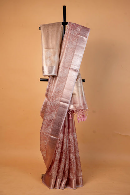 Rose Gold Tissue Kota Designer Embroidery Premium Banarasi Saree