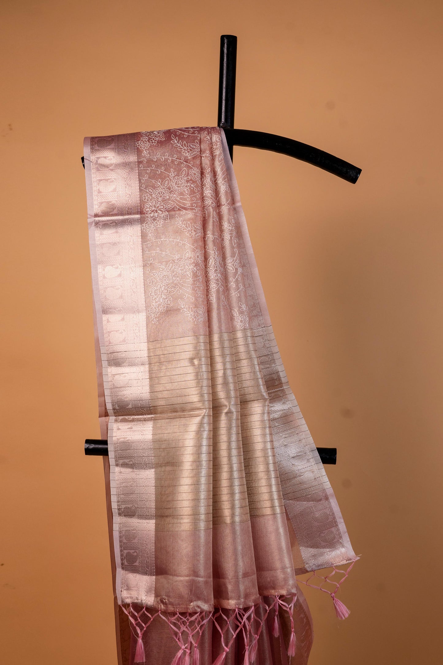 Rose Gold Tissue Kota Designer Embroidery Premium Banarasi Saree