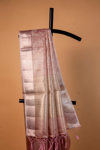 Rose Gold Tissue Kota Designer Embroidery Premium Banarasi Saree