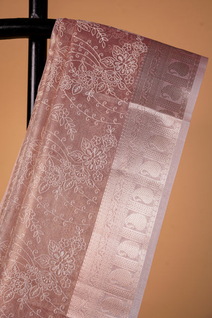 Rose Gold Tissue Kota Designer Embroidery Premium Banarasi Saree