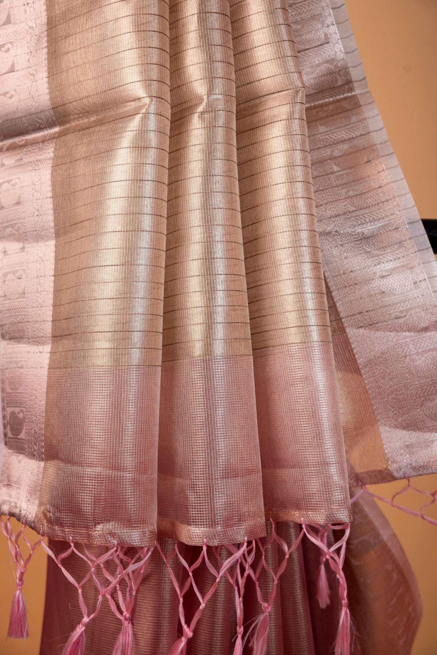 Rose Gold Tissue Kota Designer Embroidery Premium Banarasi Saree