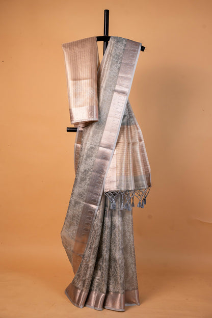 Light Slate Blue Tissue Kota Designer Embroidery Premium Banarasi Saree