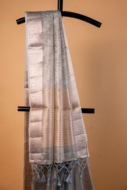 Light Slate Blue Tissue Kota Designer Embroidery Premium Banarasi Saree