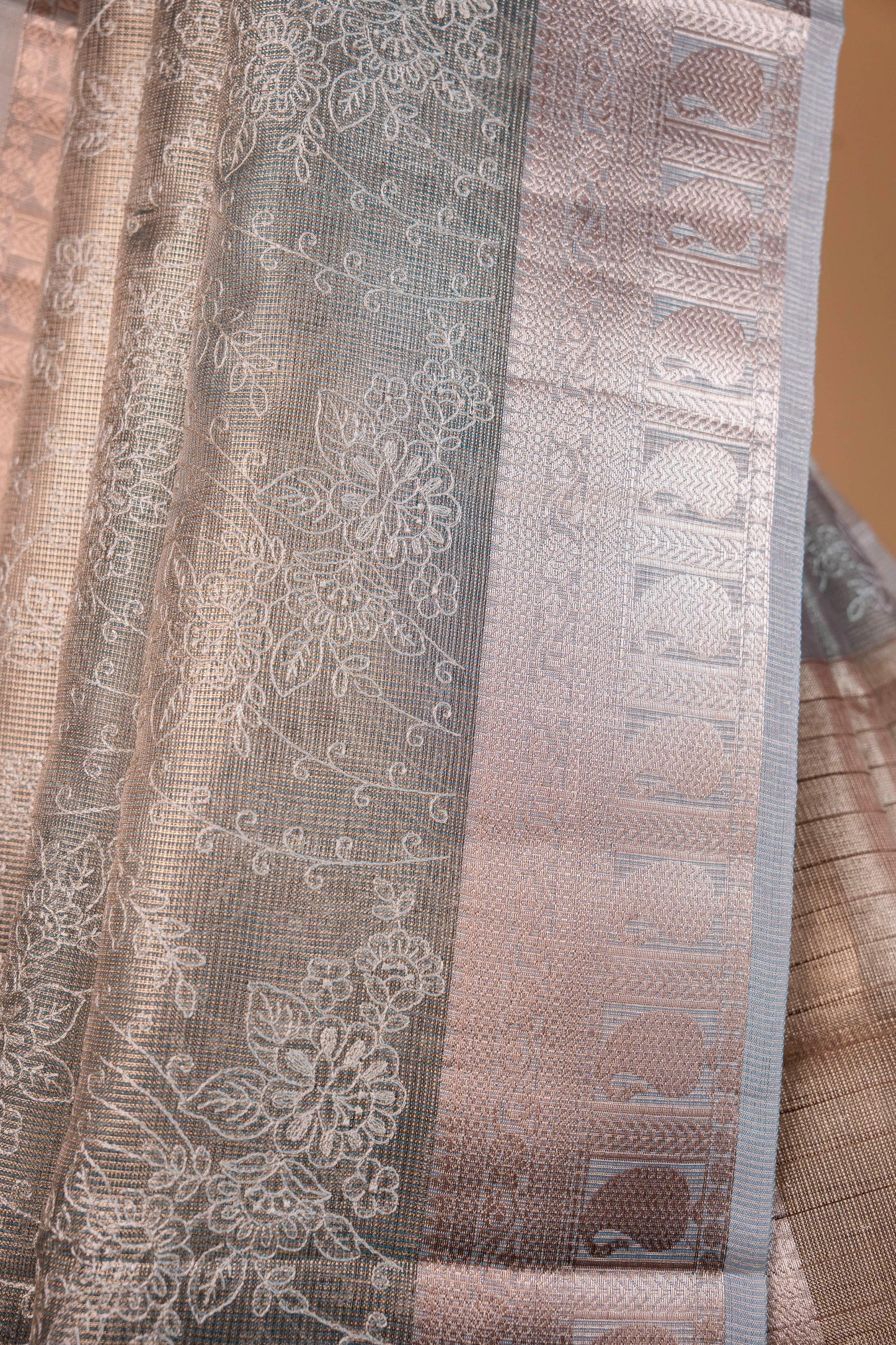 Light Slate Blue Tissue Kota Designer Embroidery Premium Banarasi Saree