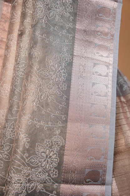 Light Slate Blue Tissue Kota Designer Embroidery Premium Banarasi Saree
