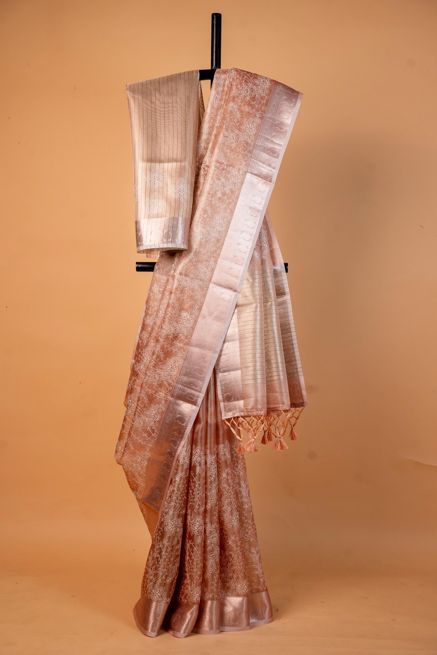 Peach Tissue Kota Designer Embroidery Premium Banarasi Saree