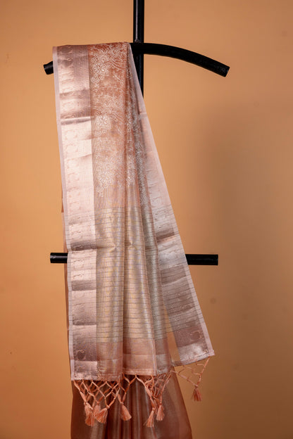 Peach Tissue Kota Designer Embroidery Premium Banarasi Saree