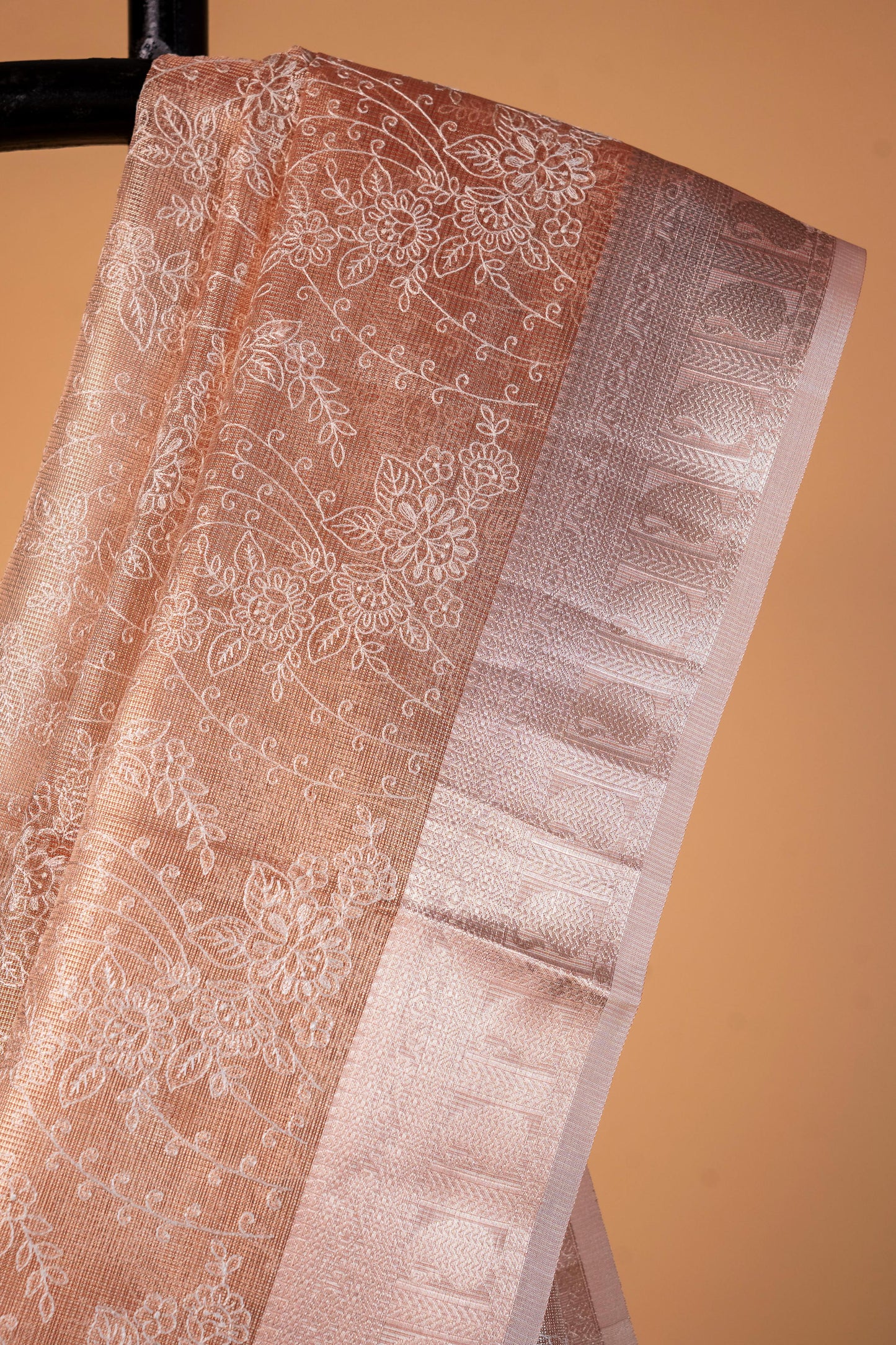 Peach Tissue Kota Designer Embroidery Premium Banarasi Saree