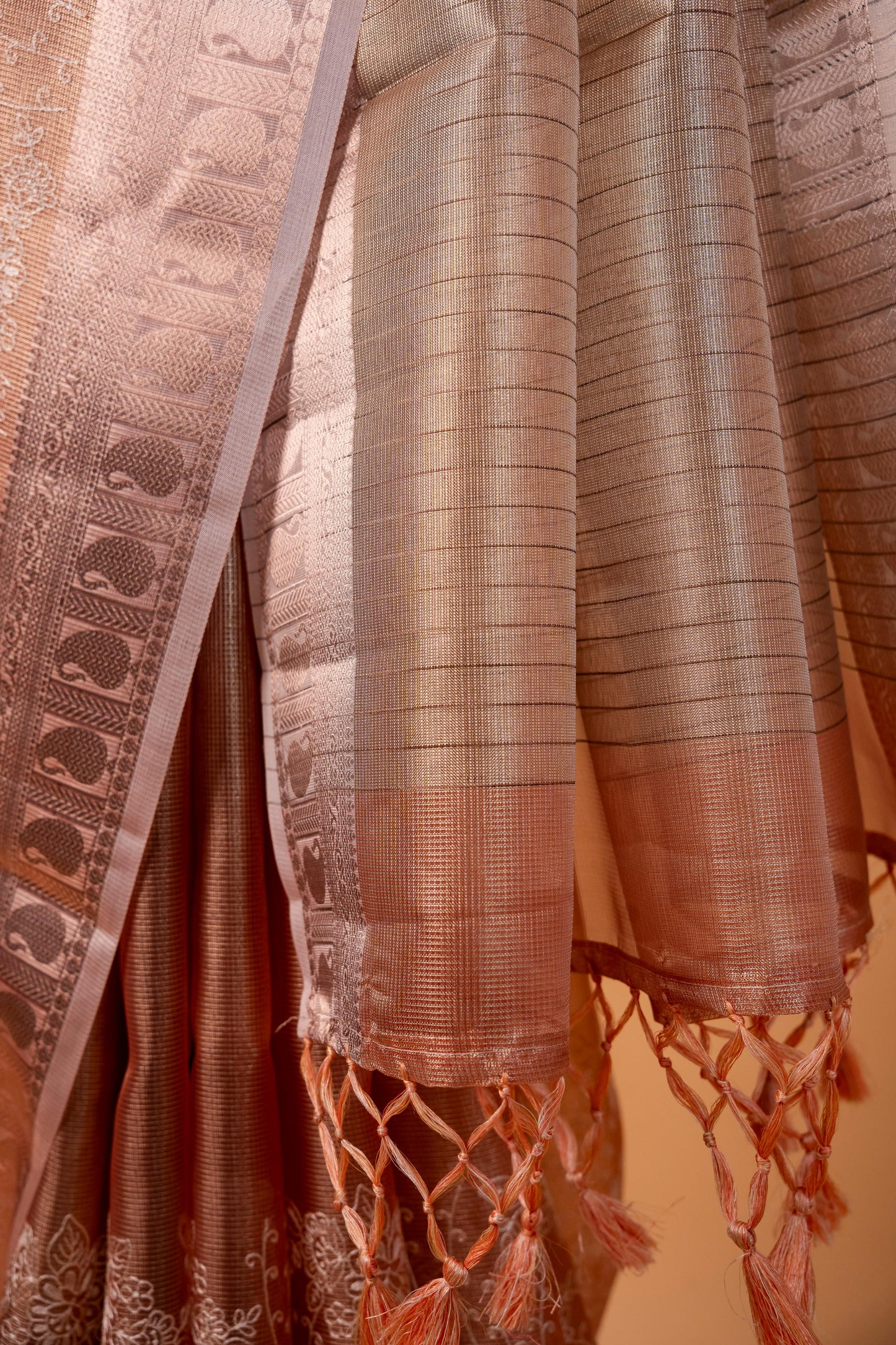 Peach Tissue Kota Designer Embroidery Premium Banarasi Saree