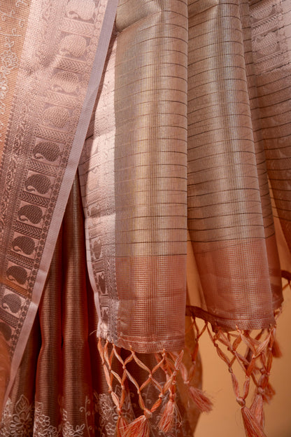 Peach Tissue Kota Designer Embroidery Premium Banarasi Saree
