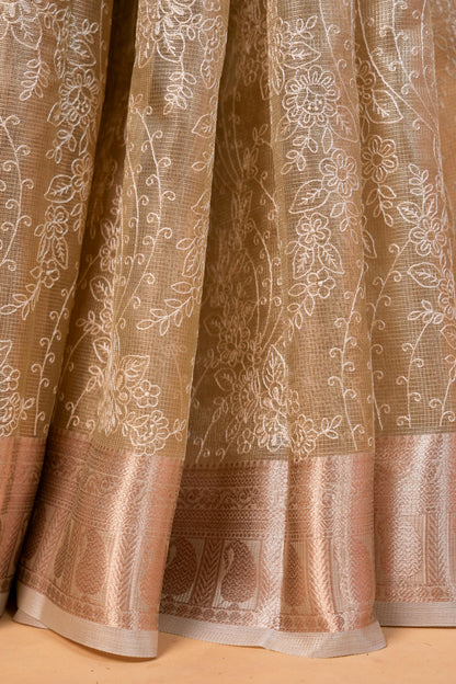 Pista Green Tissue Kota Designer Embroidery Premium Banarasi Saree