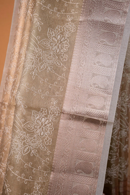Pista Green Tissue Kota Designer Embroidery Premium Banarasi Saree