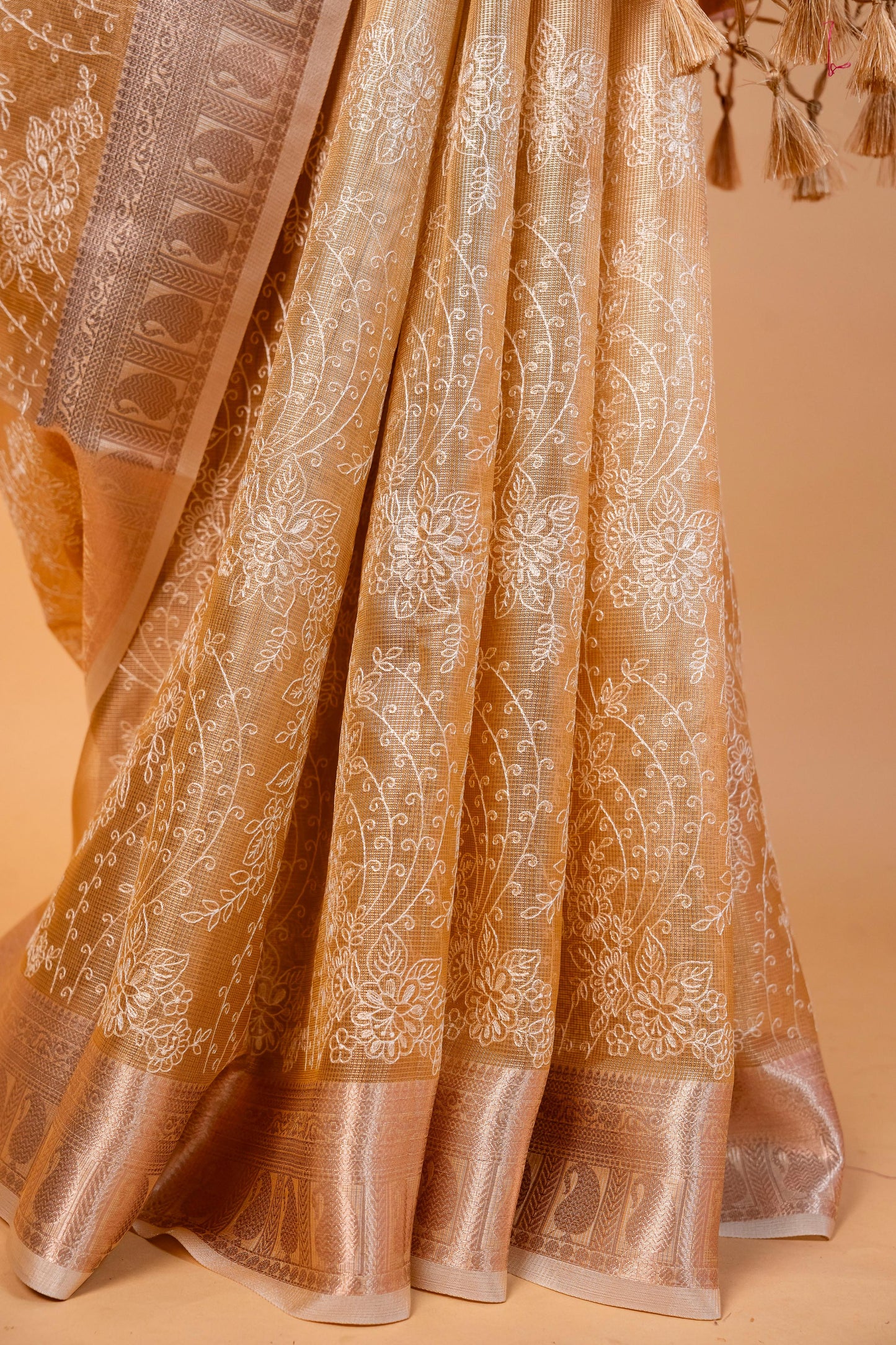 Gold Tissue Kota Designer Embroidery Premium Banarasi Saree