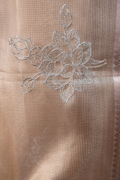 Pink Tissue Kota Embroidery Applique Work Banarasi Saree