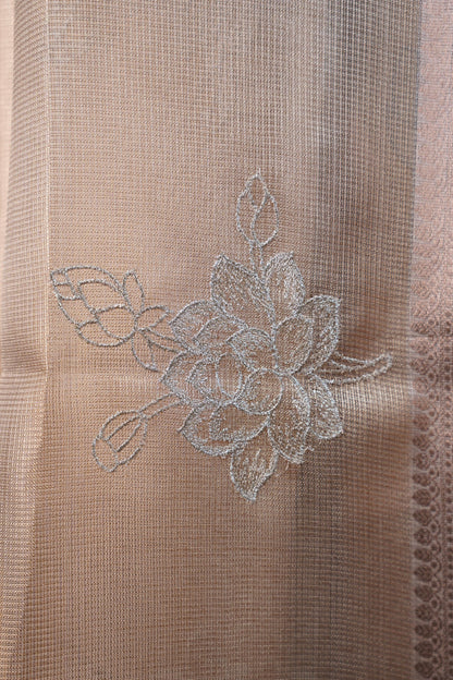 Gray Tissue Kota Embroidery Applique Work Banarasi Saree