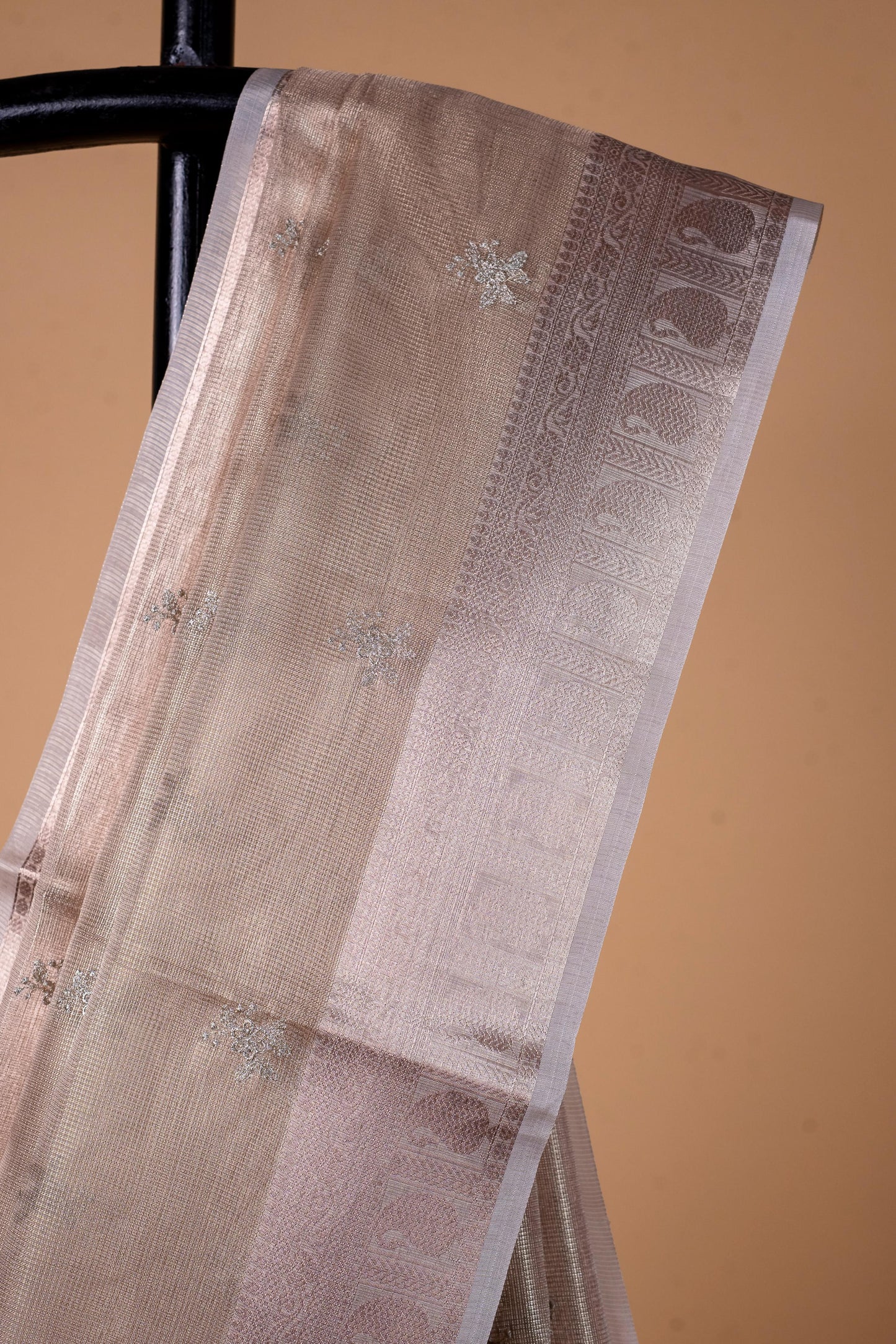 Gray Tissue Kota Embroidery Applique Work Banarasi Saree