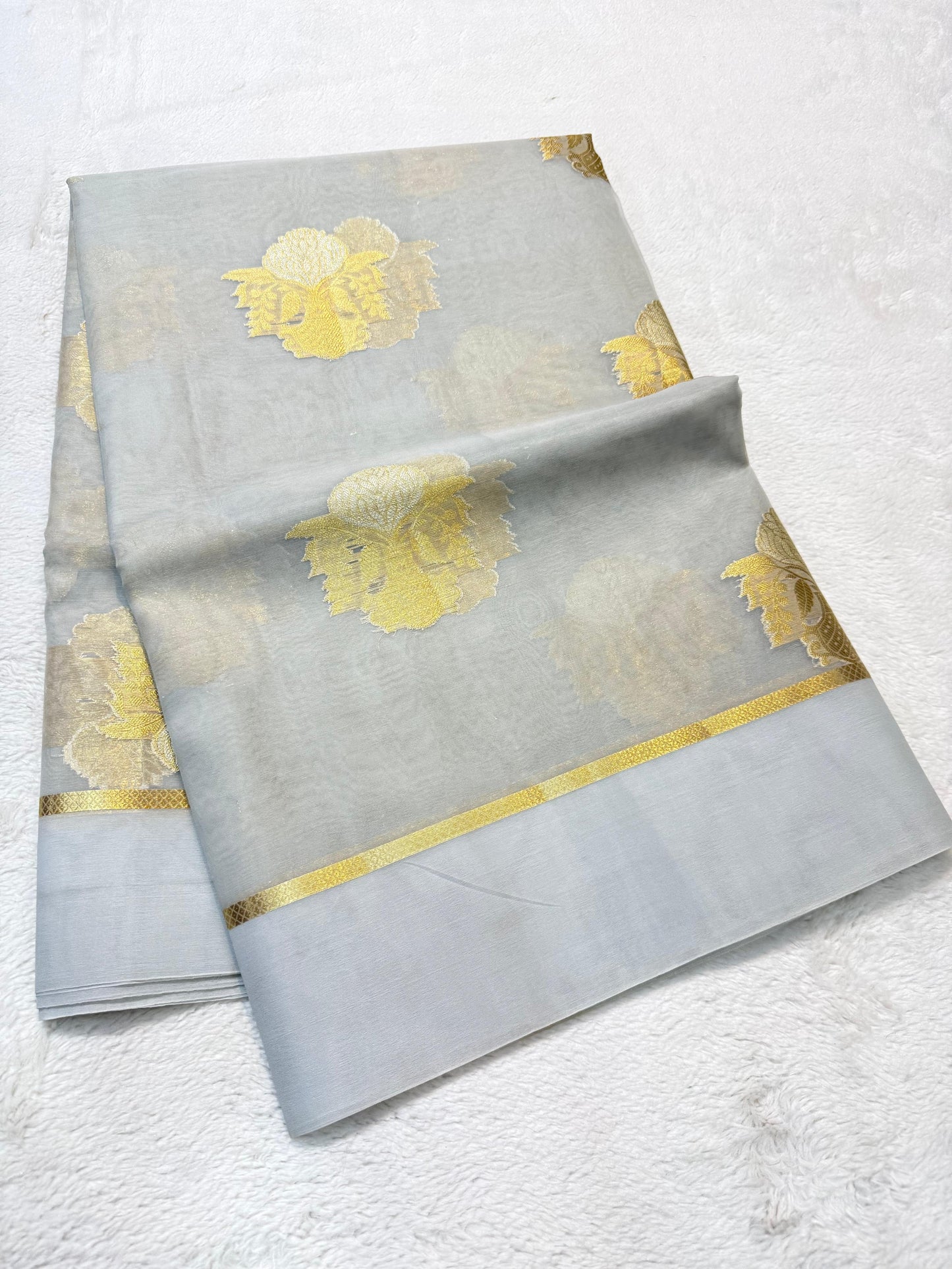 Gray Kora Organza Banarasi Saree