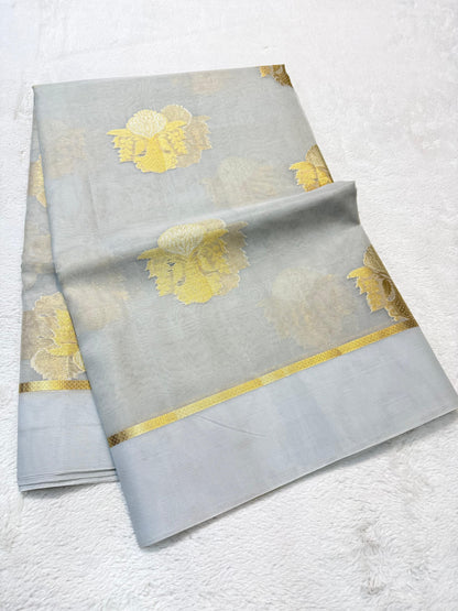 Gray Kora Organza Banarasi Saree