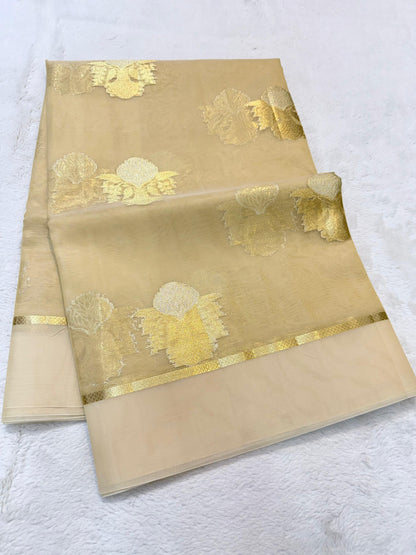 Gold Kora Organza Banarasi Saree