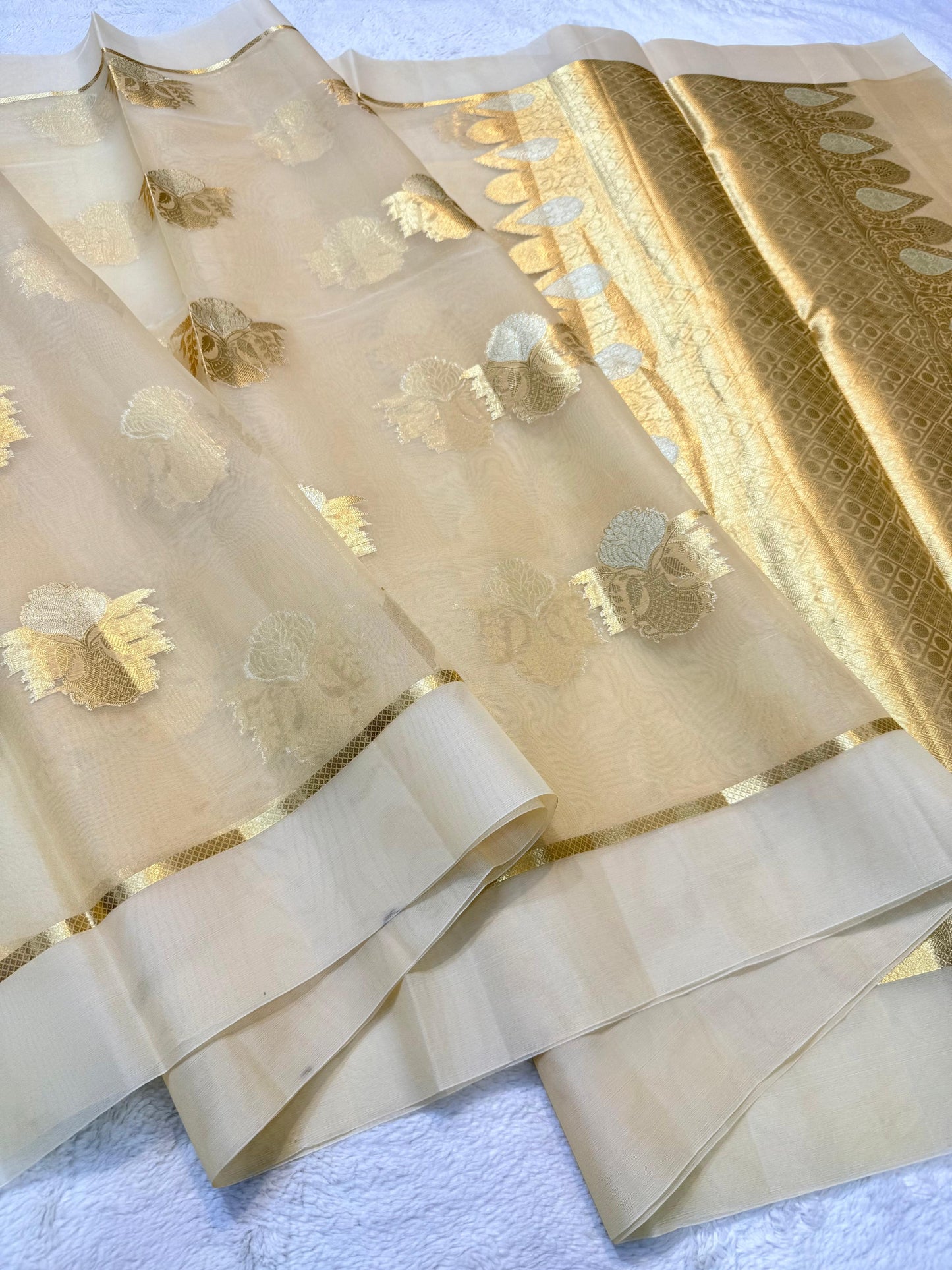 Gold Kora Organza Banarasi Saree