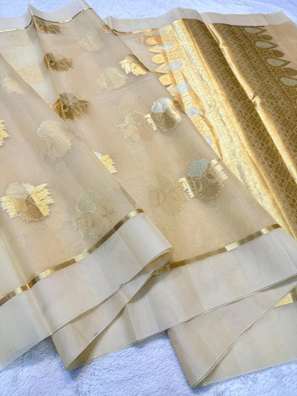 Gold Kora Organza Banarasi Saree