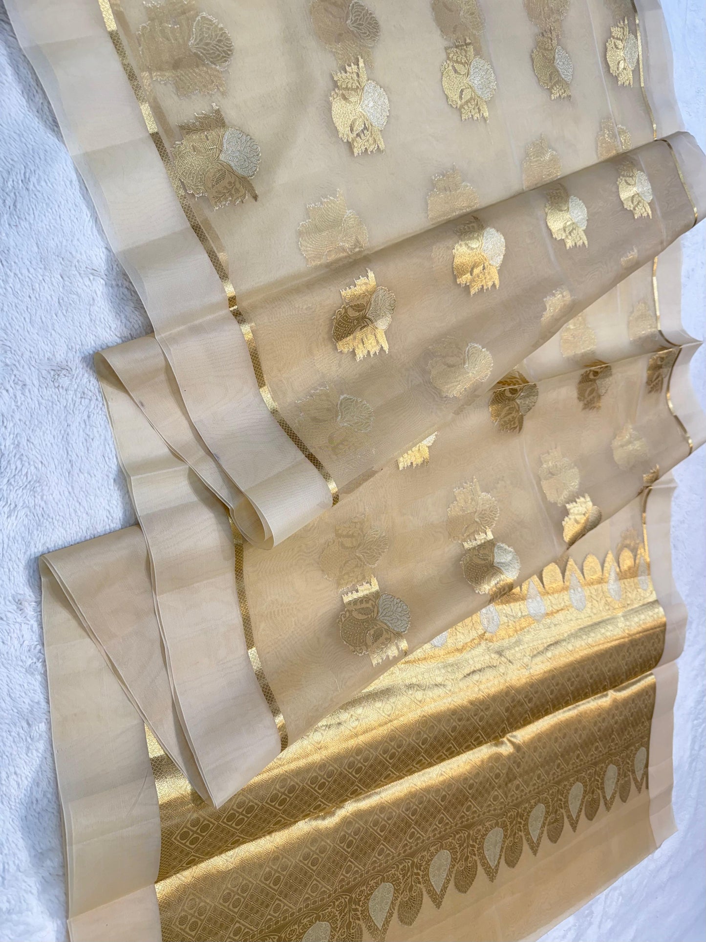 Gold Kora Organza Banarasi Saree