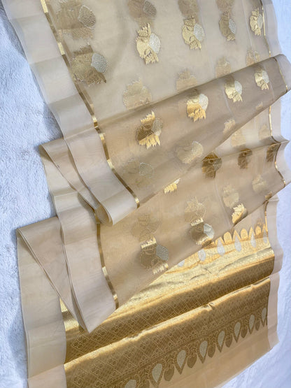Gold Kora Organza Banarasi Saree