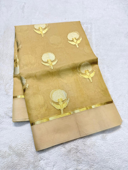 Gold Kora Organza Banarasi Saree