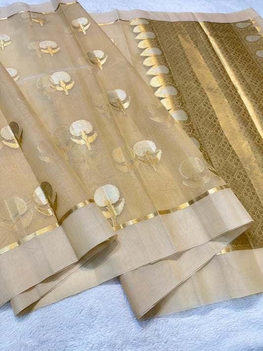 Gold Kora Organza Banarasi Saree
