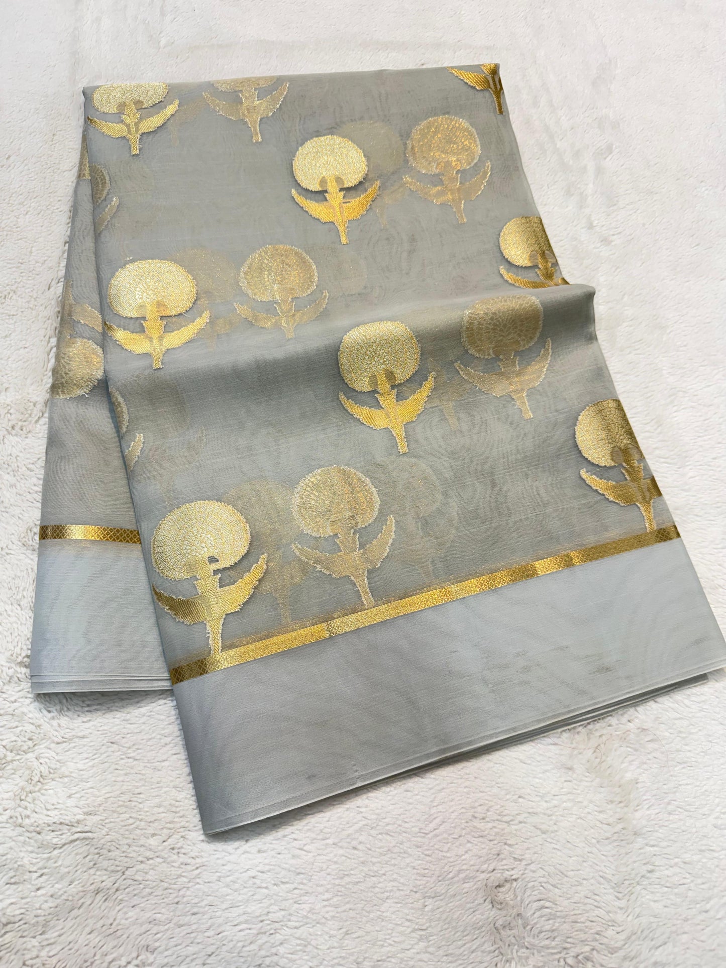 Gray Kora Organza Banarasi Saree