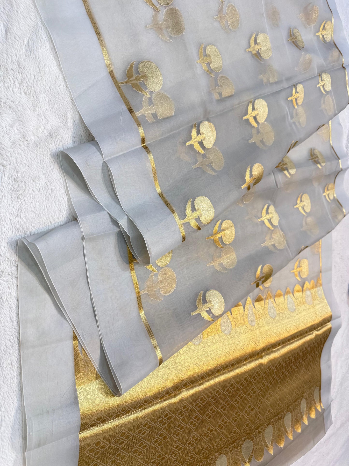 Gray Kora Organza Banarasi Saree