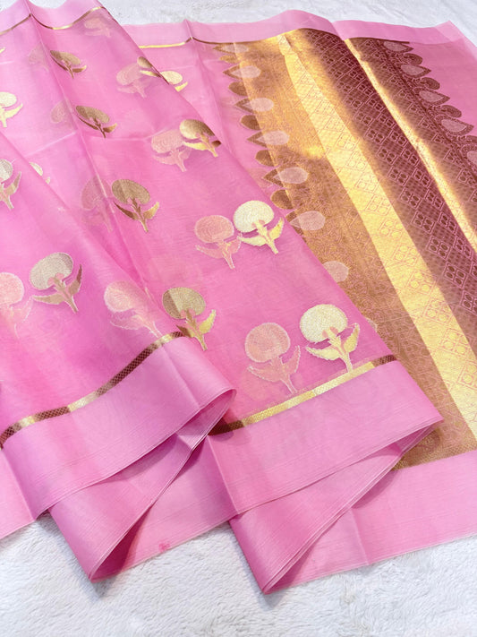 Pink Kora Organza Banarasi Saree