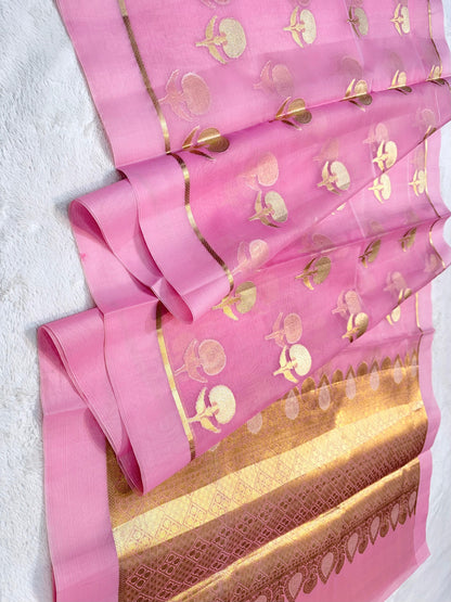 Pink Kora Organza Banarasi Saree